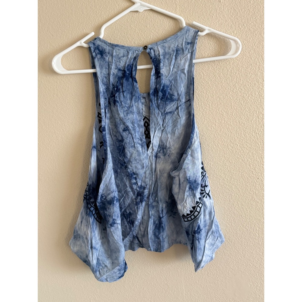 Cecico Women Blue Tie Dye Embroidered Sleeveless Boho Tank Top Size L 2PB400 - Picture 4 of 7